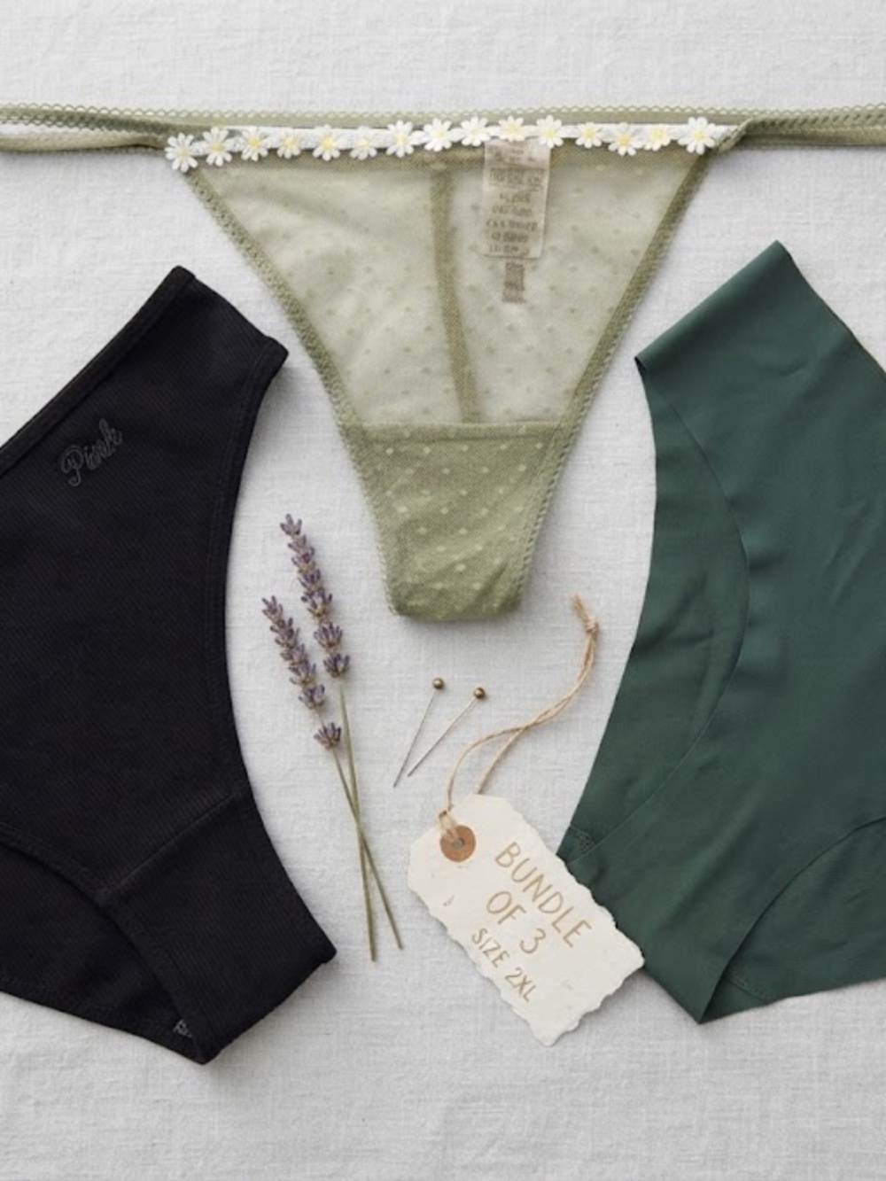 Victoria Secret 3pc Green/Black Panty Bundle